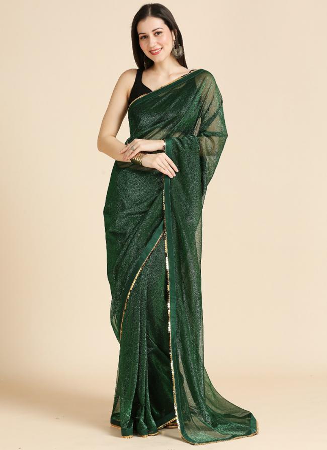 Fancy Green Party Wear Lace Work Saree